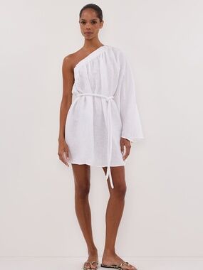 DISSH Aurelia White Asym Linen Mini Dress NWT Size 4